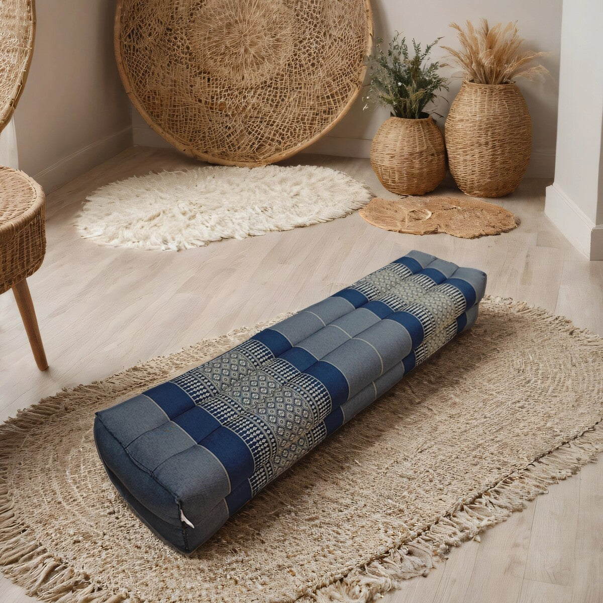 Handmade 80cm Long Yoga Bolster – Organic Kapok Filled Thai Meditation Cushion and Decorative Pillow