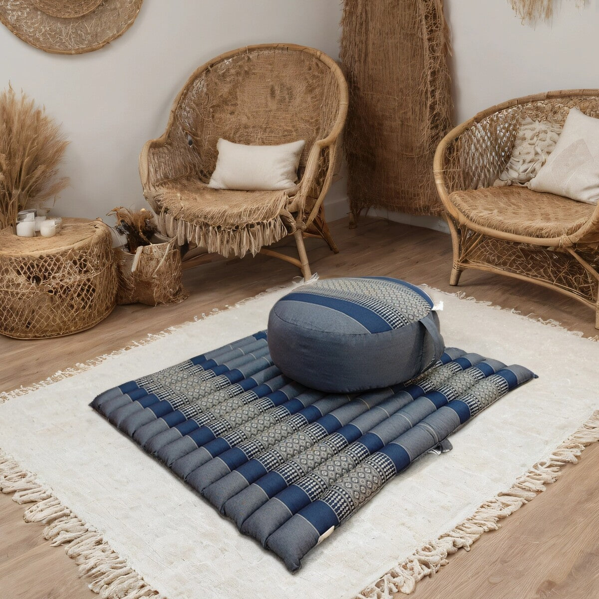 Handmade Zafu & Zabuton Meditation Set – Organic Kapok Round Cushion and Mat for Posture Support