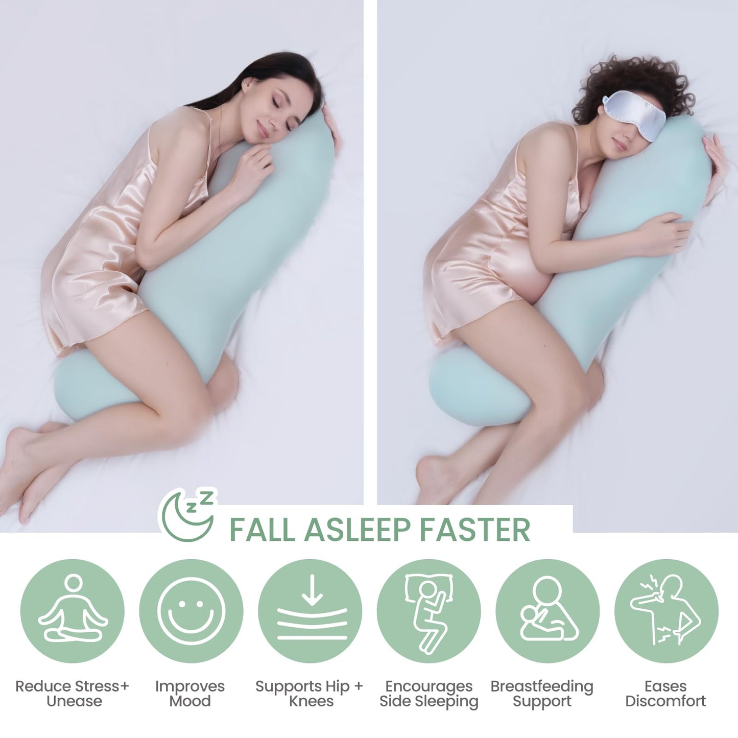 Pea Pod Body Pillow for Adults Full Body Support Side Sleeper Pregnancy Pillow Light Blue