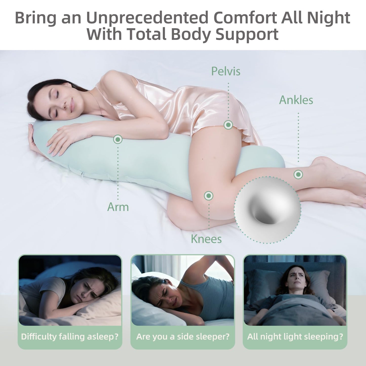 Pea Pod Body Pillow for Adults Full Body Support Side Sleeper Pregnancy Pillow Light Blue