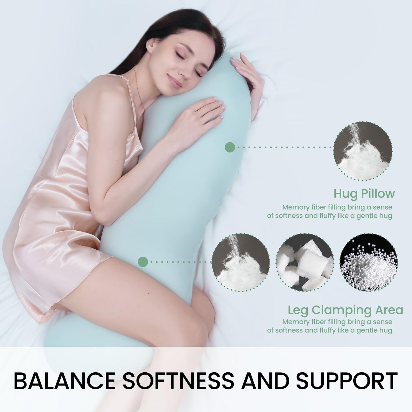 Pea Pod Body Pillow for Adults Full Body Support Side Sleeper Pregnancy Pillow Light Blue