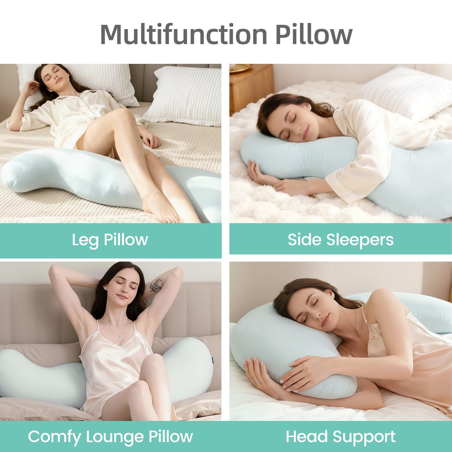 Pea Pod Body Pillow for Adults Full Body Support Side Sleeper Pregnancy Pillow Light Blue