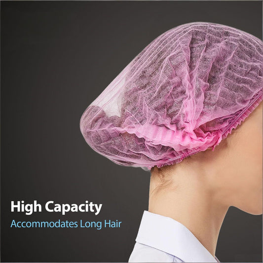100-Pack Disposable Non-Woven Hair Net Caps – High Capacity, Elastic Band, Lint-Free & Latex-Free for Kitchen, Medical, Spa Use (Pink)