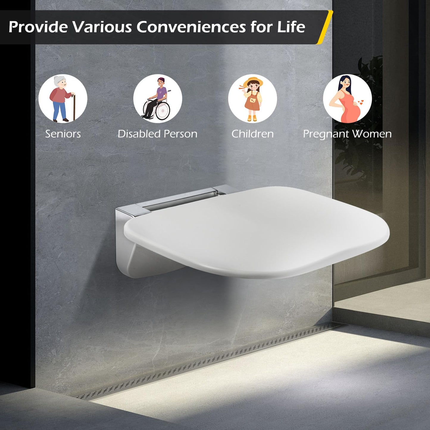 Wall Mounted Folding Shower Seat 200 kg Load-Bearing