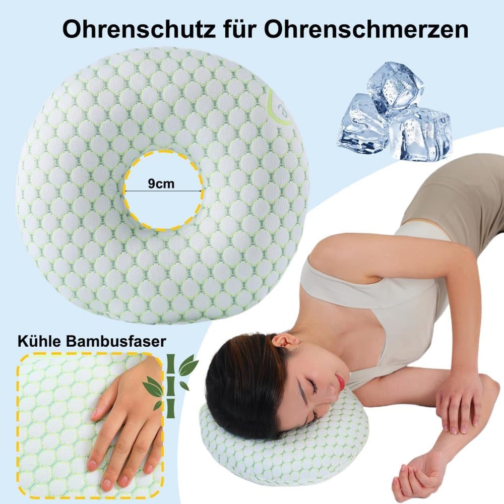 Ear Pillow for Side Sleeping, Ergonomic Perforated Design, Comfortable Pressure Relief, Pink