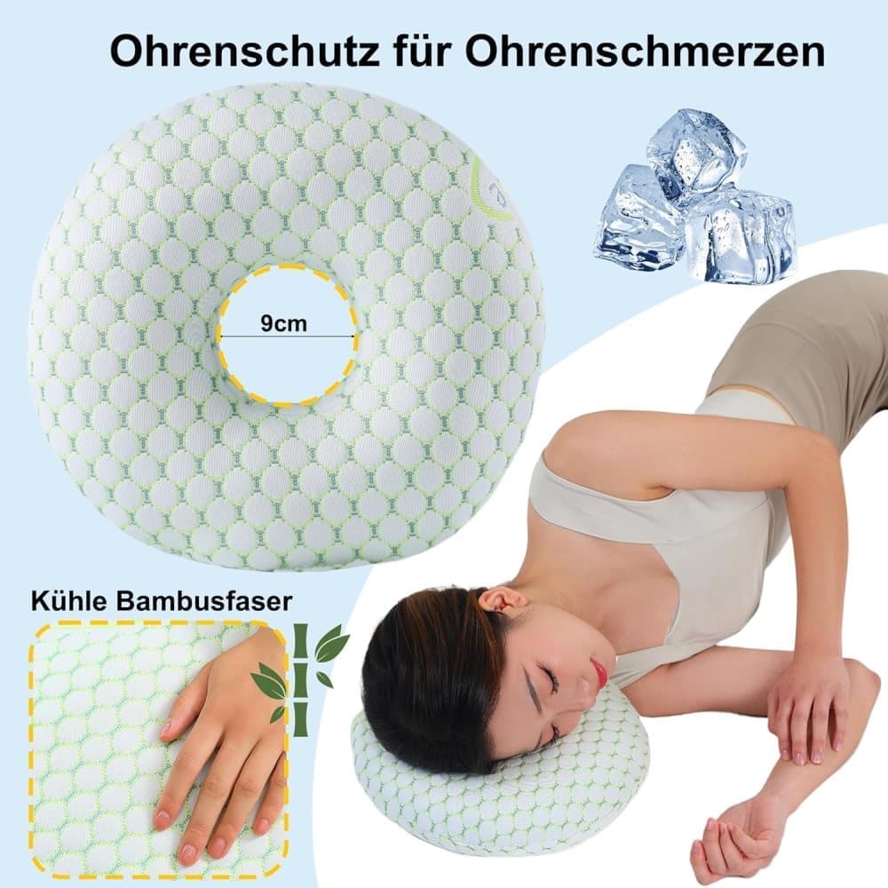 Orthopedic Pillow with Ear Holes for Side Sleeping, Super Microfiber Bamboo Fiber Perforated Pillow, Comfortable and Ear-Friendly, Gold