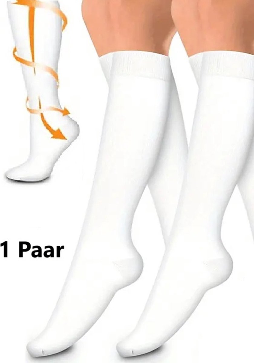 Sports Compression Socks - Airplane & Jogging Support White Size L/XL 41-47