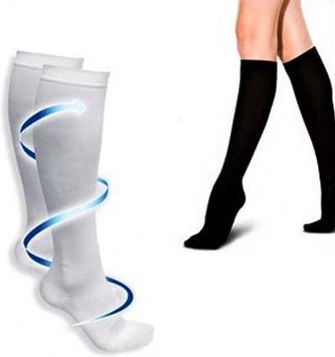 Sports Compression Socks - Airplane & Jogging Support White Size L/XL 41-47