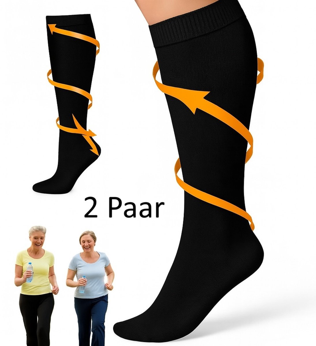 Compression Socks Duo Pack - Anti-Fatigue Support Black L/XL (41-47)