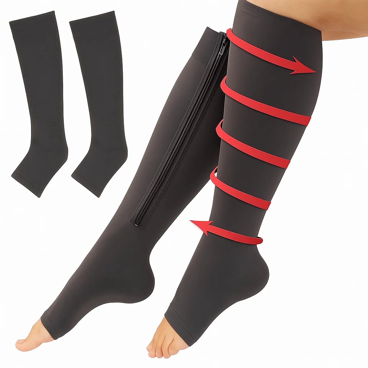 Compression Socks with Zipper Duo Pack - Anti-Fatigue Black S/M (35-39)