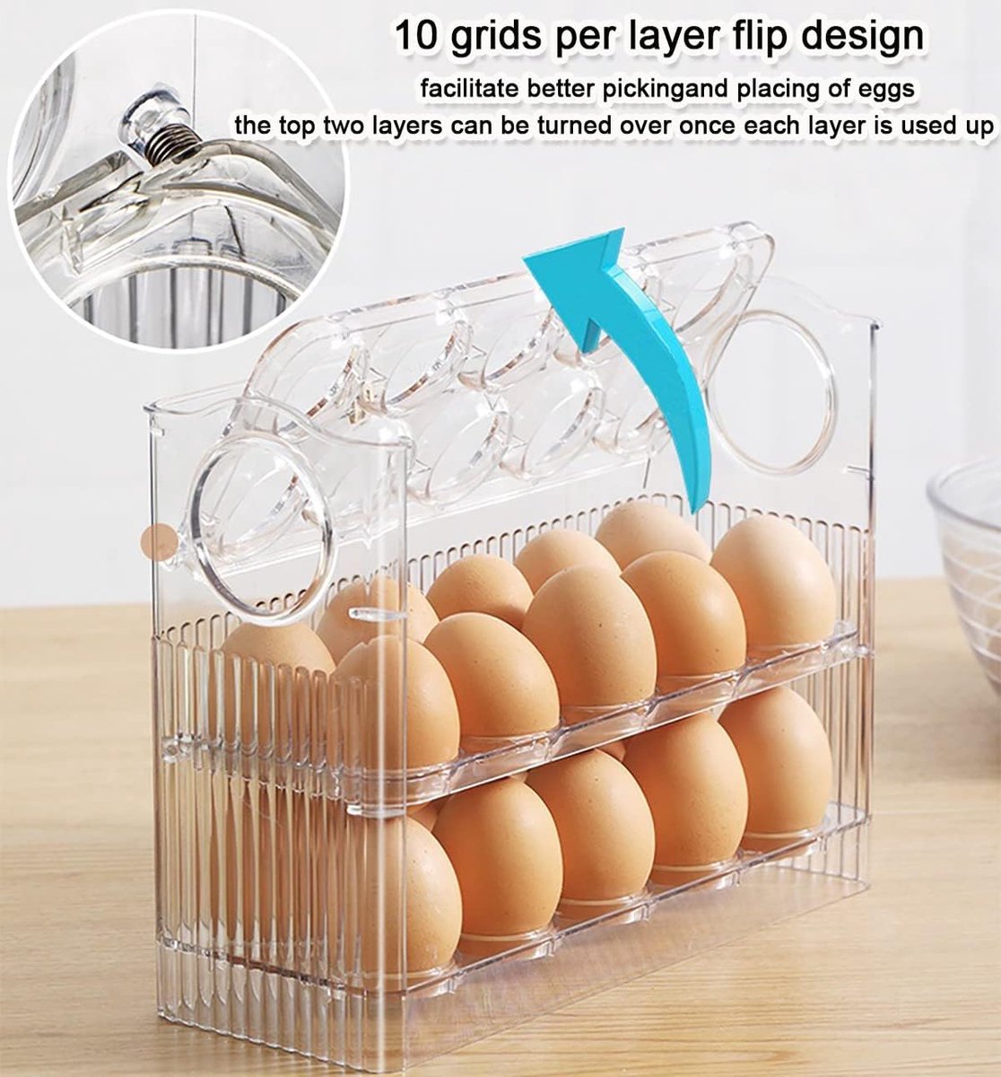 Acrylic 3-Layer Egg Storage Box 30-Egg Capacity - Countertop Egg Dispenser