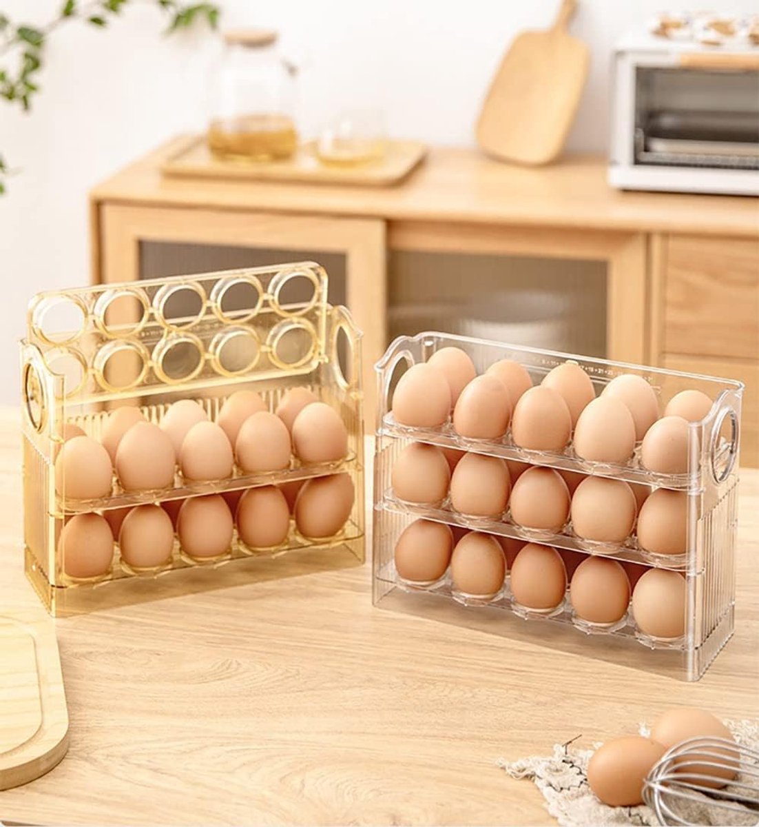 Acrylic 3-Layer Egg Storage Box 30-Egg Capacity - Countertop Egg Dispenser