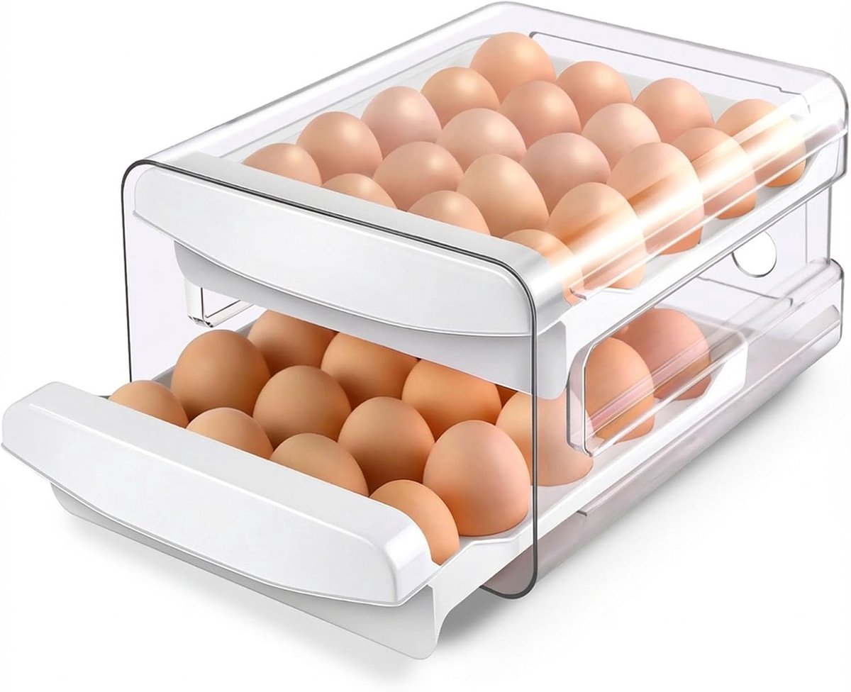 Stackable Egg Storage Box 40-Egg Capacity - Double-Layer Transparent Plastic White
