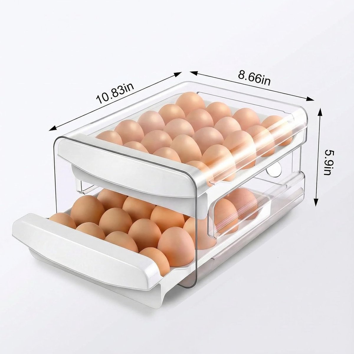 Stackable Egg Storage Box 40-Egg Capacity - Double-Layer Transparent Plastic White
