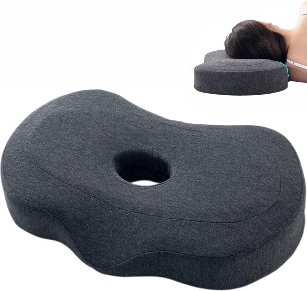 Memory Foam Ear Piercing Pillow for Side Sleepers - Donut Hole Washable Grey