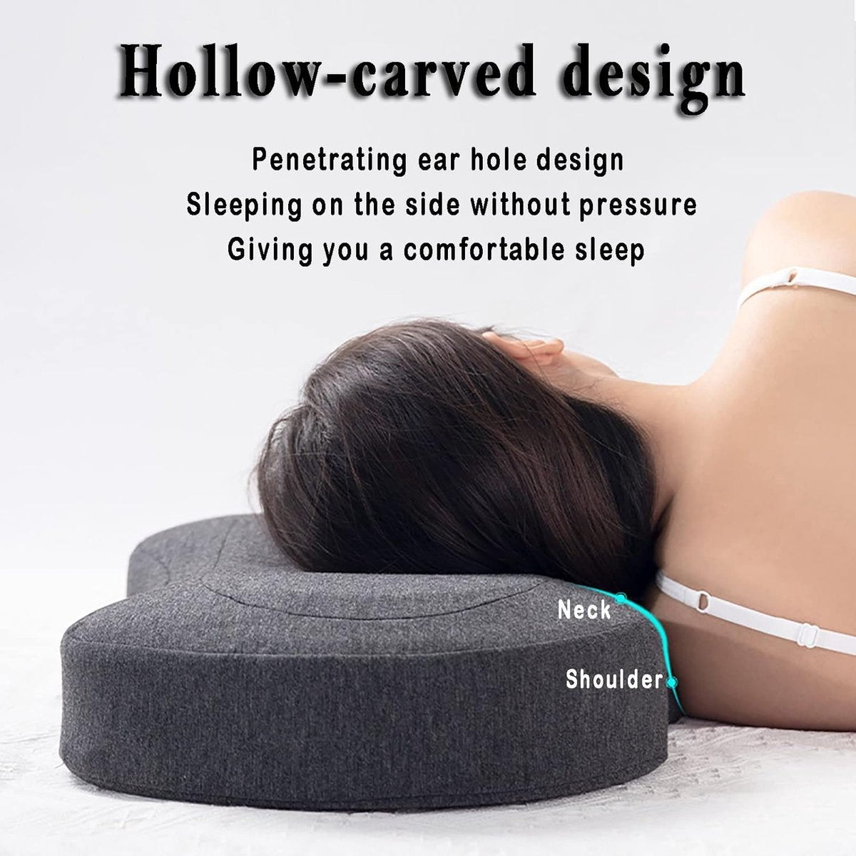 Memory Foam Ear Piercing Pillow for Side Sleepers - Donut Hole Washable Grey