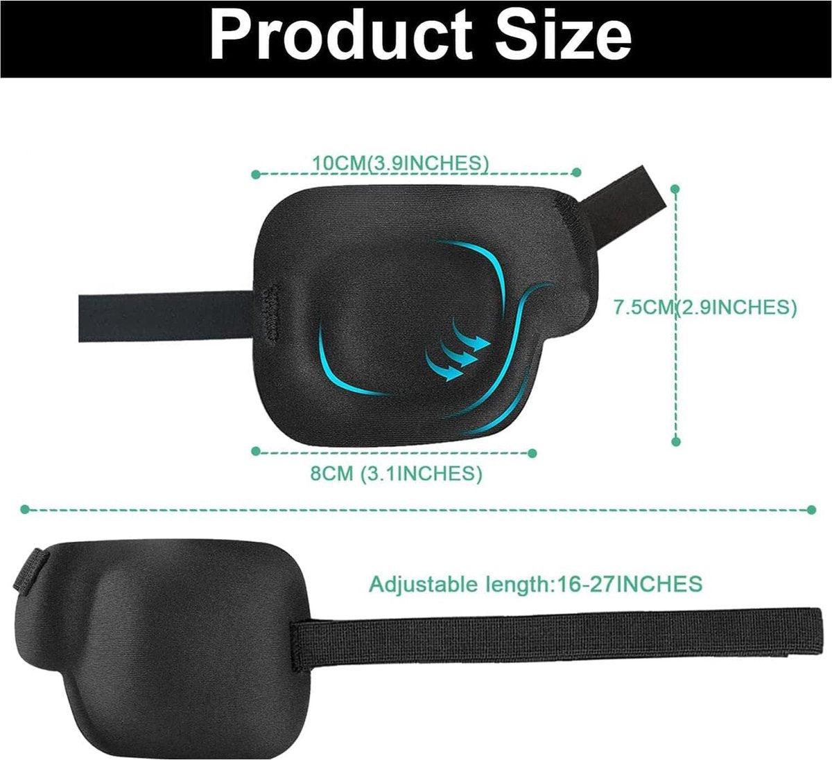 3D Eye Patches for Adults - 4 Pieces - Adjustable Eye Patches for Right Eye - Eye Mask - Luxury 3D Eye Mask - Eye Patch for Lazy Eye - Sleep Mask - Soft Eye Patch for Post-Surgery - Comfortable Eye Mask for Daily Use - Black - Right