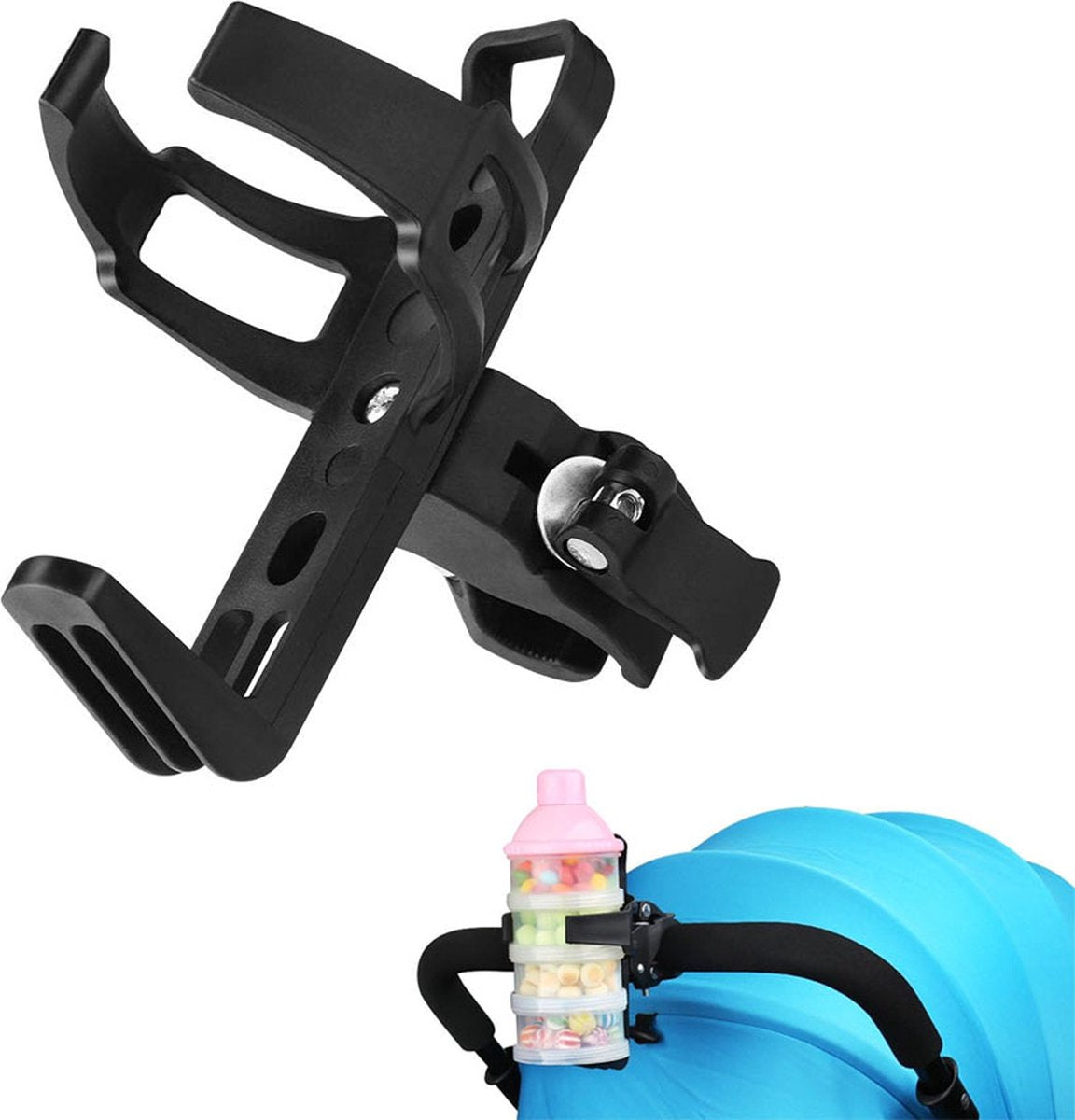 360 Bicycle & Stroller Cup Holder - Universal Mount for Bikes & Wheelchairs Black