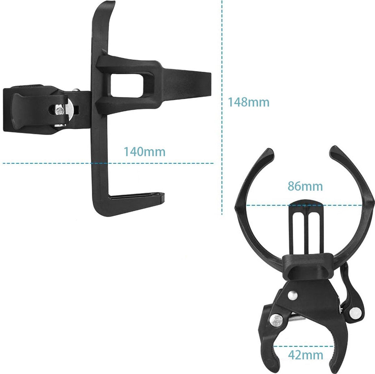 360 Bicycle & Stroller Cup Holder - Universal Mount for Bikes & Wheelchairs Black