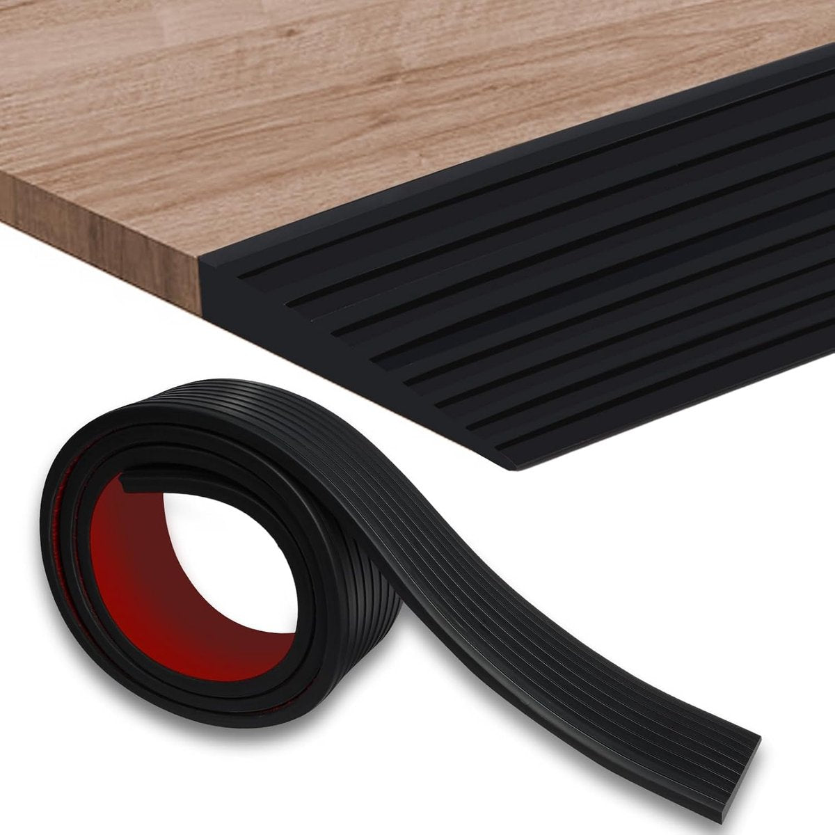 Rubber Threshold Ramp 1m x 10mm - Self-Adhesive Anti-Slip for Wheelchairs Black