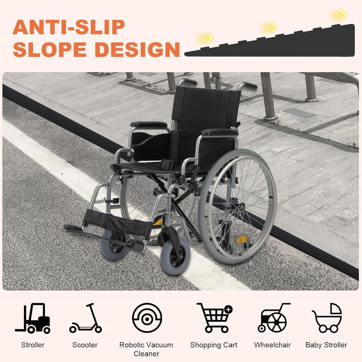 Rubber Threshold Ramp 1m x 10mm - Self-Adhesive Anti-Slip for Wheelchairs Black