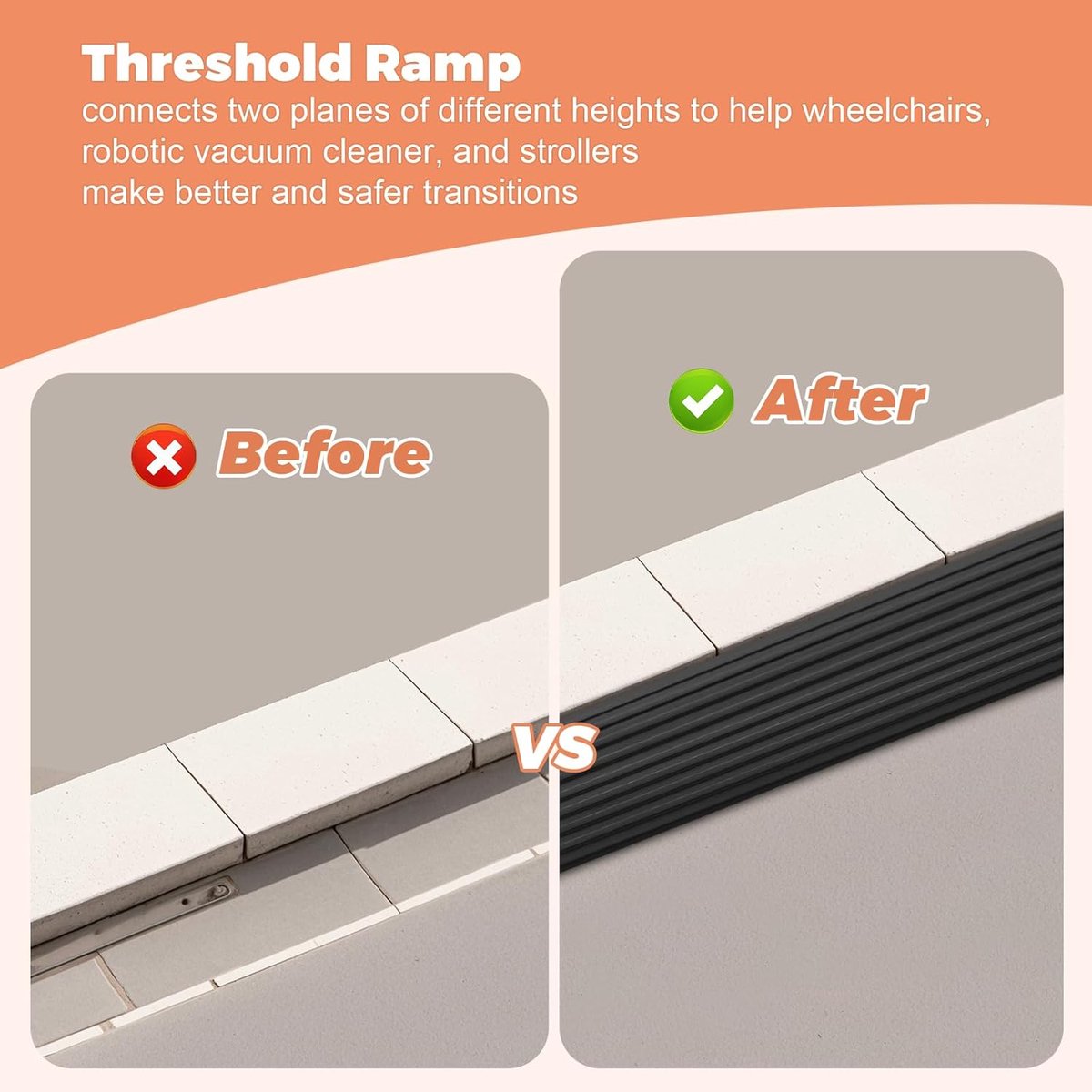 Rubber Threshold Ramp 1m x 10mm - Self-Adhesive Anti-Slip for Wheelchairs Black