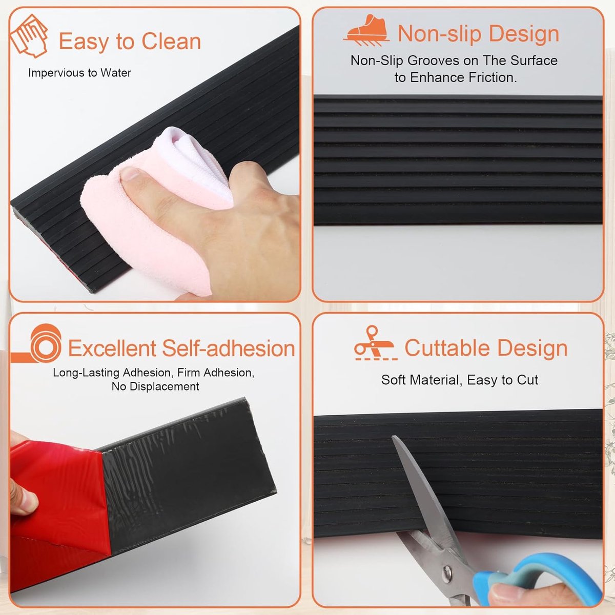 Rubber Threshold Ramp 1m x 10mm - Self-Adhesive Anti-Slip for Wheelchairs Black