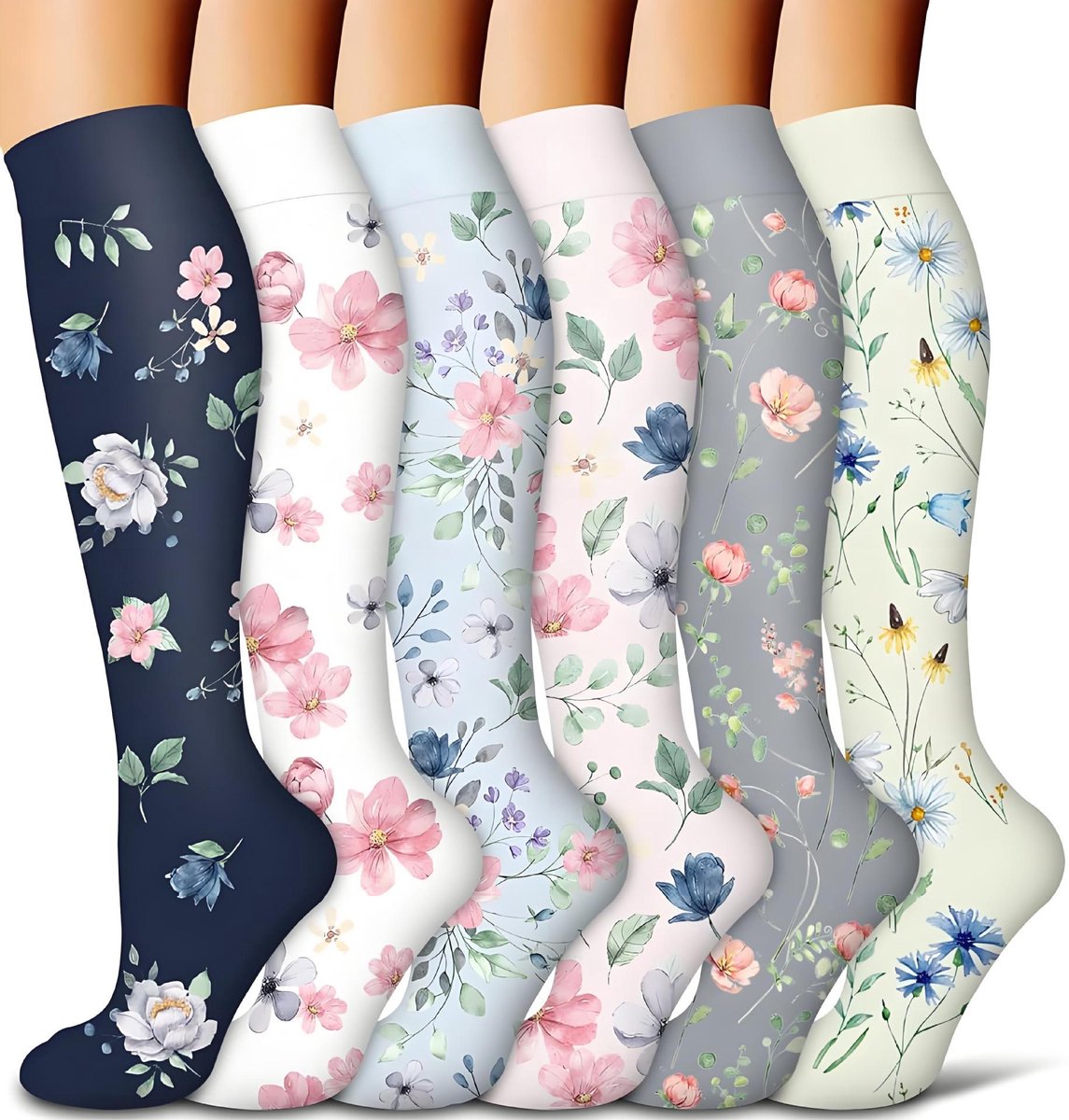Compression Socks 6-Pairs S/M - Sports Stockings for Running & Athletic Use