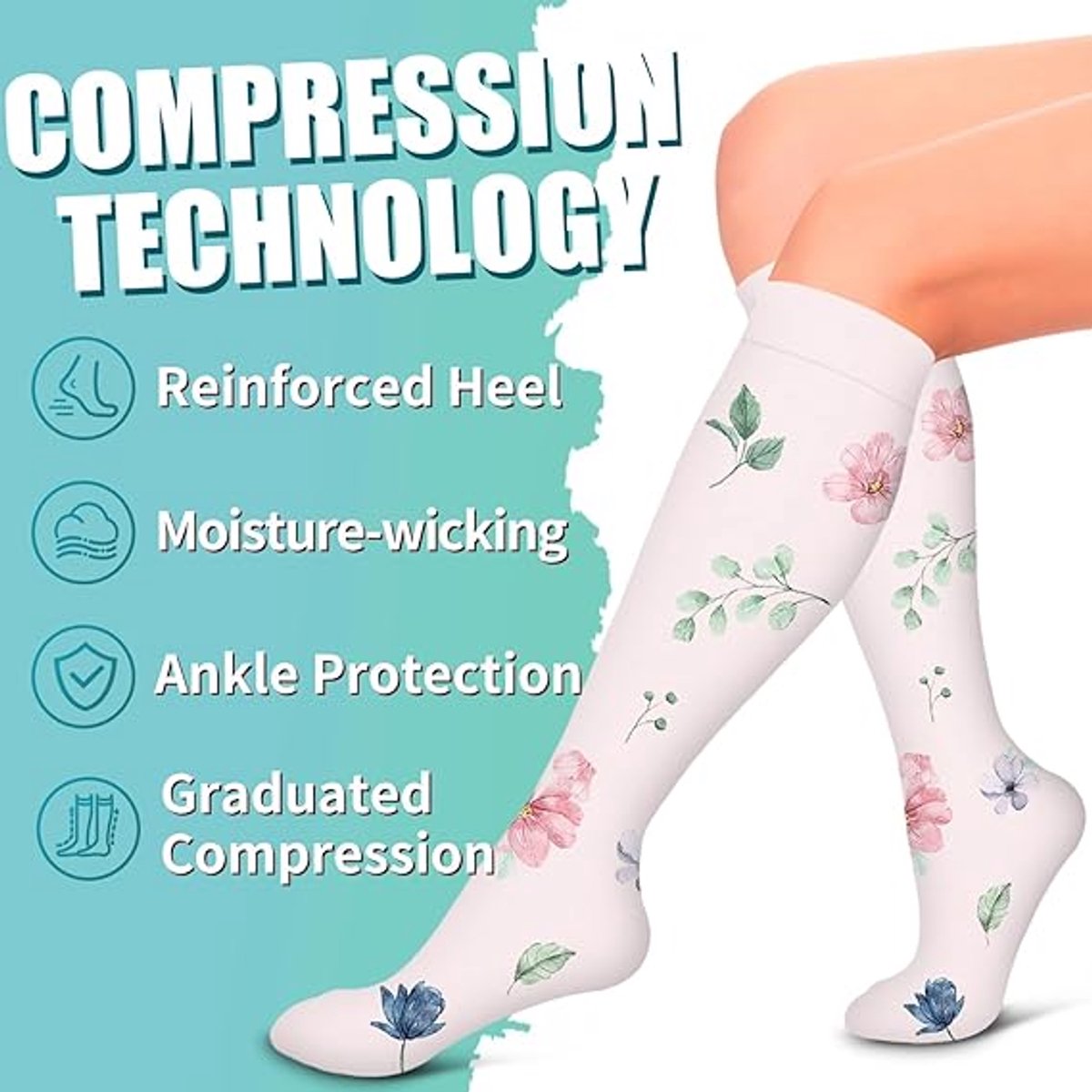 Compression Socks 6-Pairs S/M - Sports Stockings for Running & Athletic Use