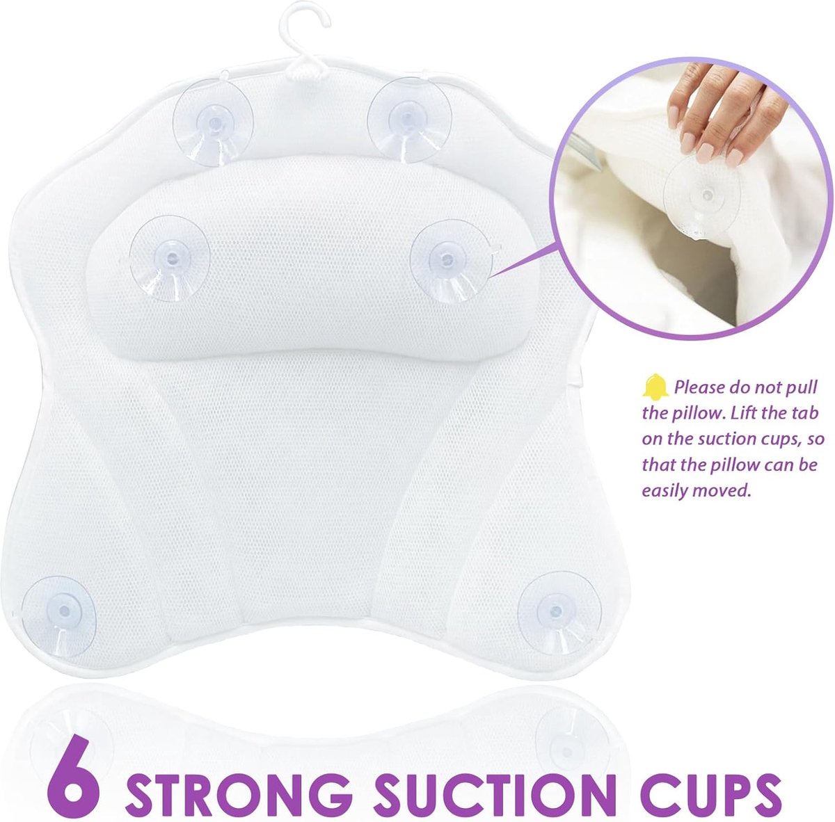 Spa Bath Pillow with Anti-Slip Suction Cups - 42x44cm Headrest for Bath & Jacuzzi