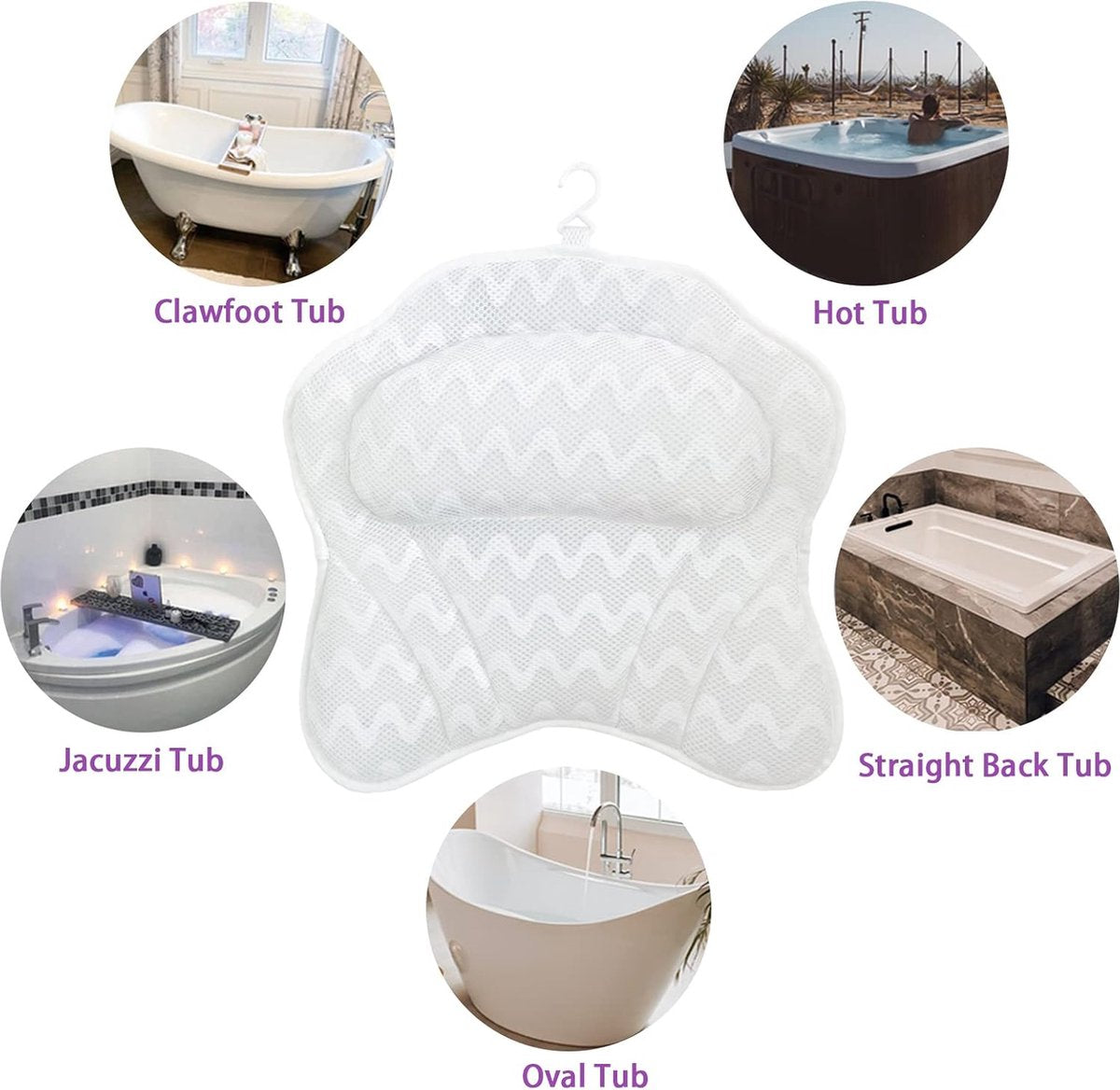 Spa Bath Pillow with Anti-Slip Suction Cups - 42x44cm Headrest for Bath & Jacuzzi