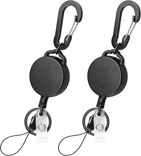 2 Pack Retractable Keychain Heavy Duty Retractable Badge Reel Carabiner with 30” Retractable Cord, Black