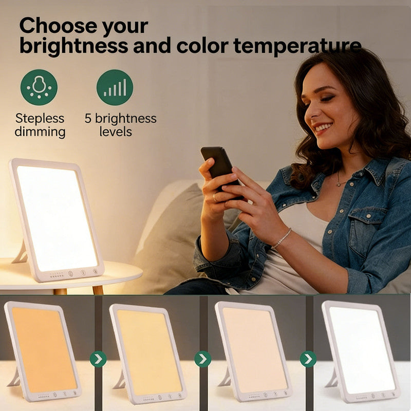 Light Therapy Lamp 10000 Lux UV-Free - Adjustable Brightness with Timer