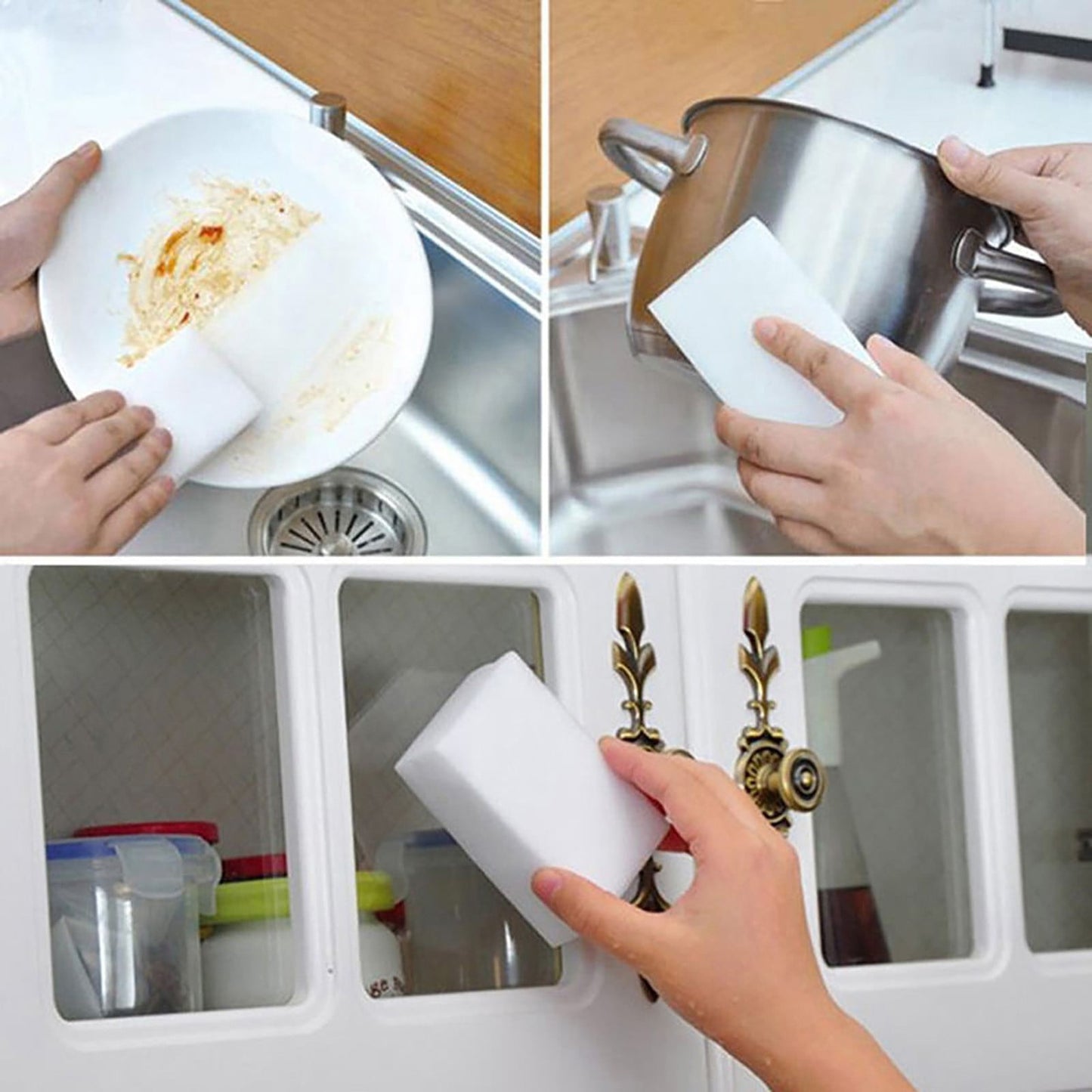 Melamine Cleaning Sponges 100-Pack - Magic Eraser Foam 3-Piece Format