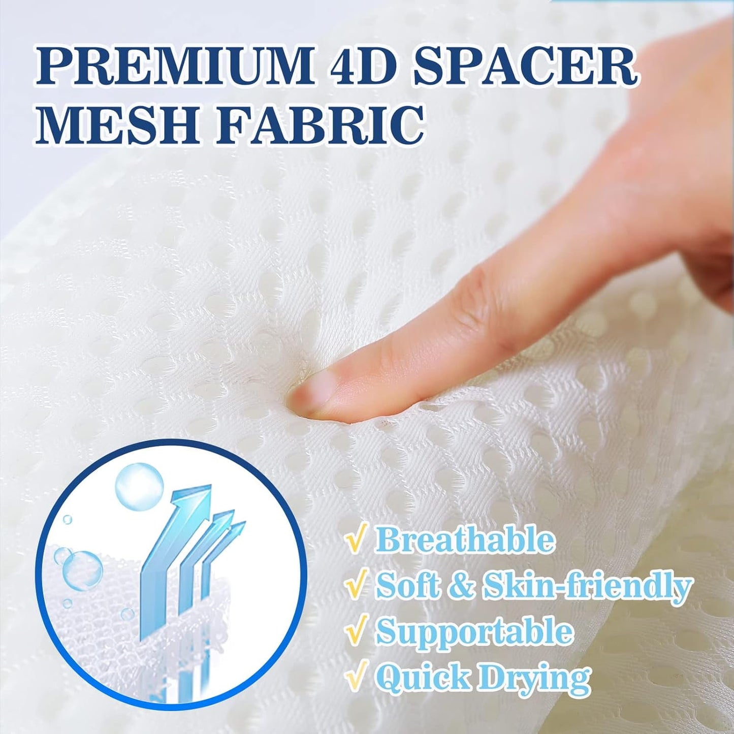 Bath Pillow with 4D Mesh & Non-Slip Suction Cups - Neck & Back Support for Tub