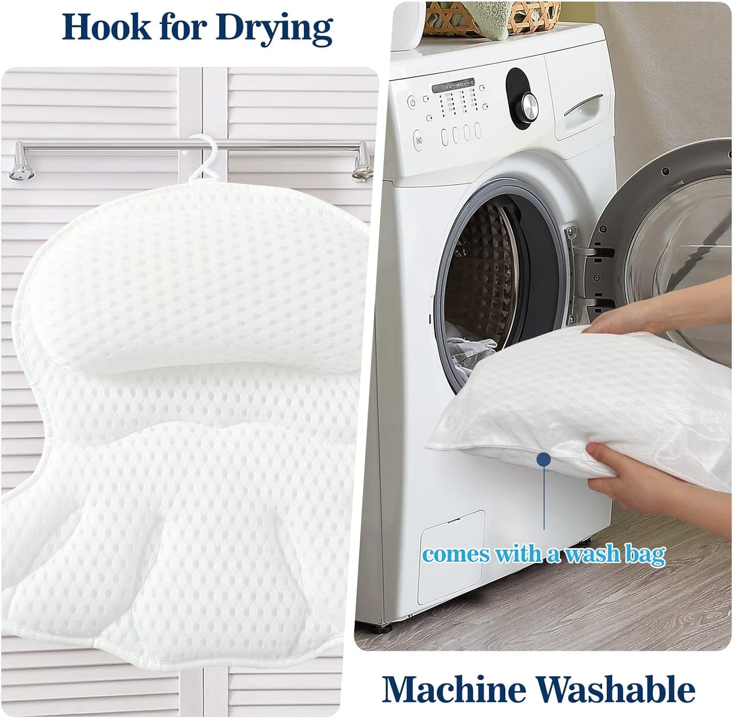 Bath Pillow with 4D Mesh & Non-Slip Suction Cups - Neck & Back Support for Tub