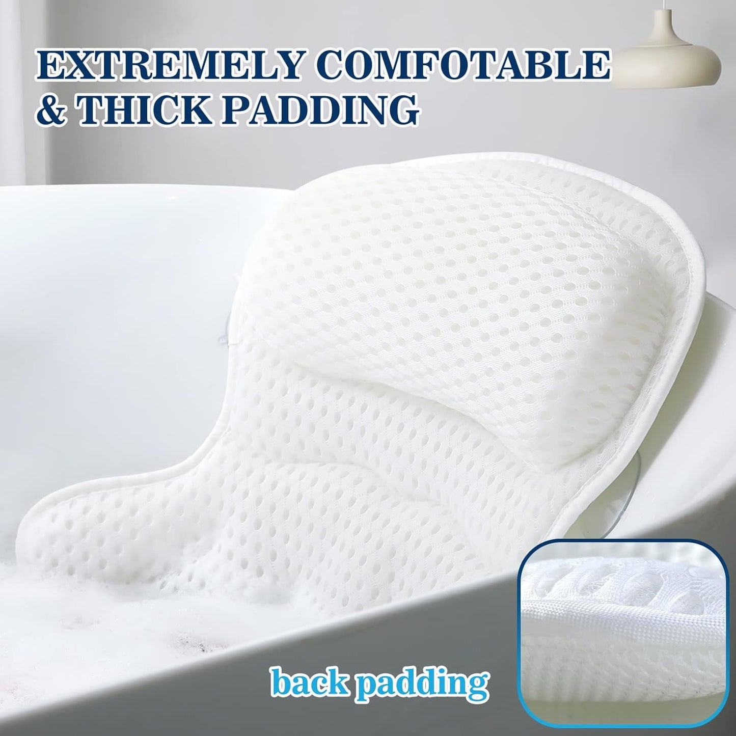 Bath Pillow with 4D Mesh & Non-Slip Suction Cups - Neck & Back Support for Tub