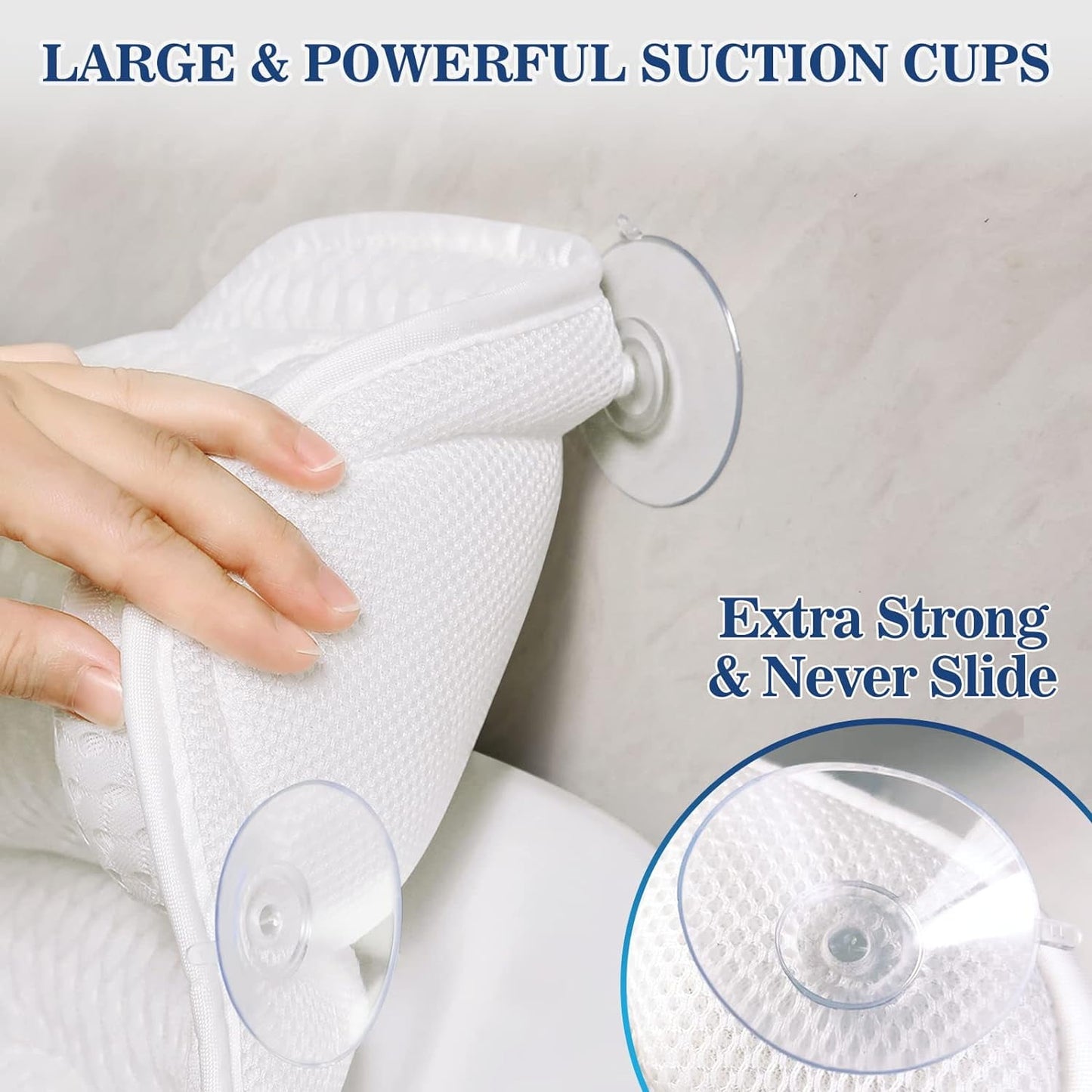Bath Pillow with 4D Mesh & Non-Slip Suction Cups - Neck & Back Support for Tub