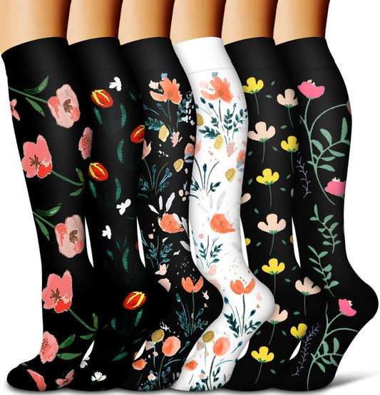 6Pairs Compression Socks for Women and Men - Best for Circulation, Running, Athletic, Recover, Nurse, Travel S/M 10 Black 5 Pairs/White