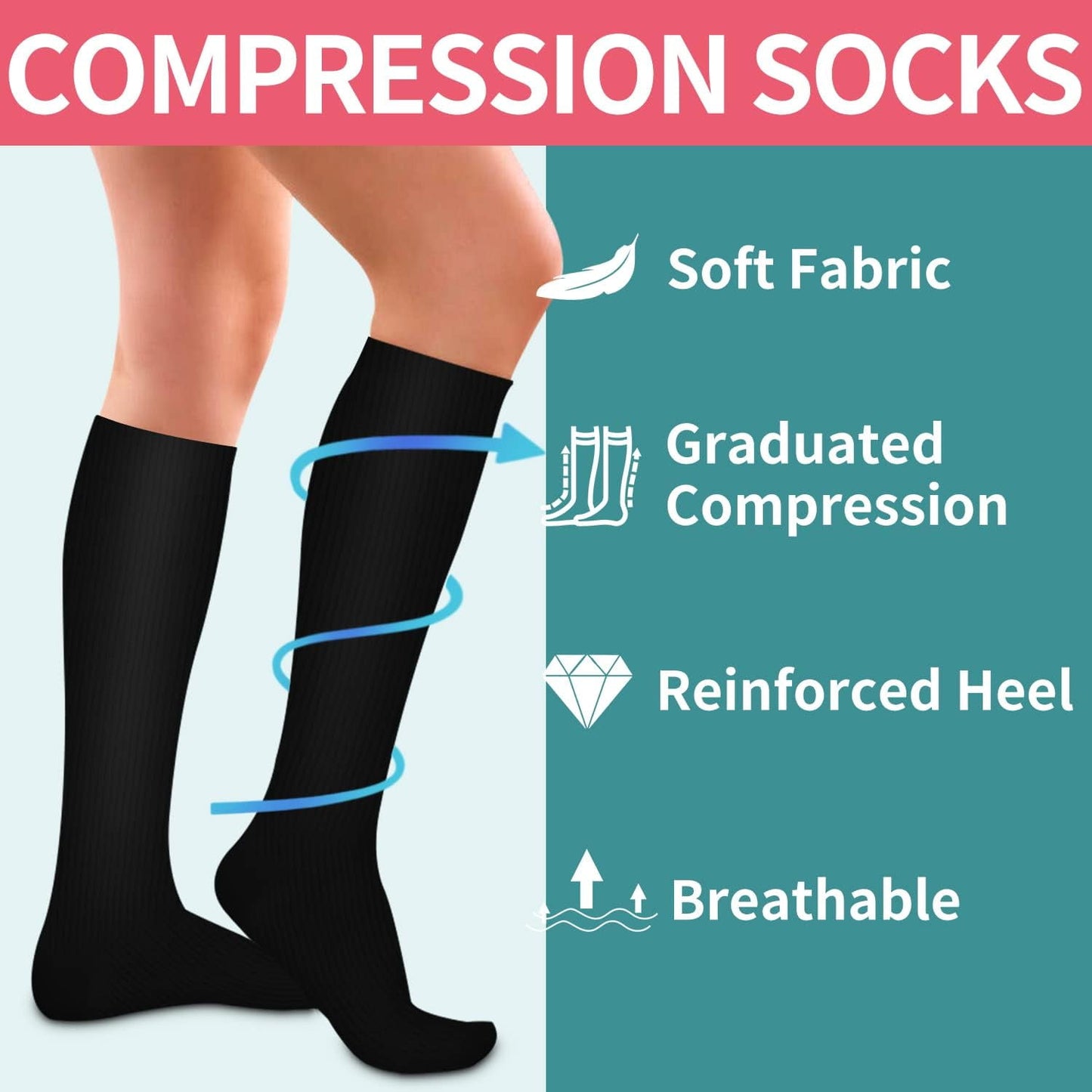 6Pairs Compression Socks for Women and Men - Best for Circulation, Running, Athletic, Recover, Nurse, Travel S/M 14 Black