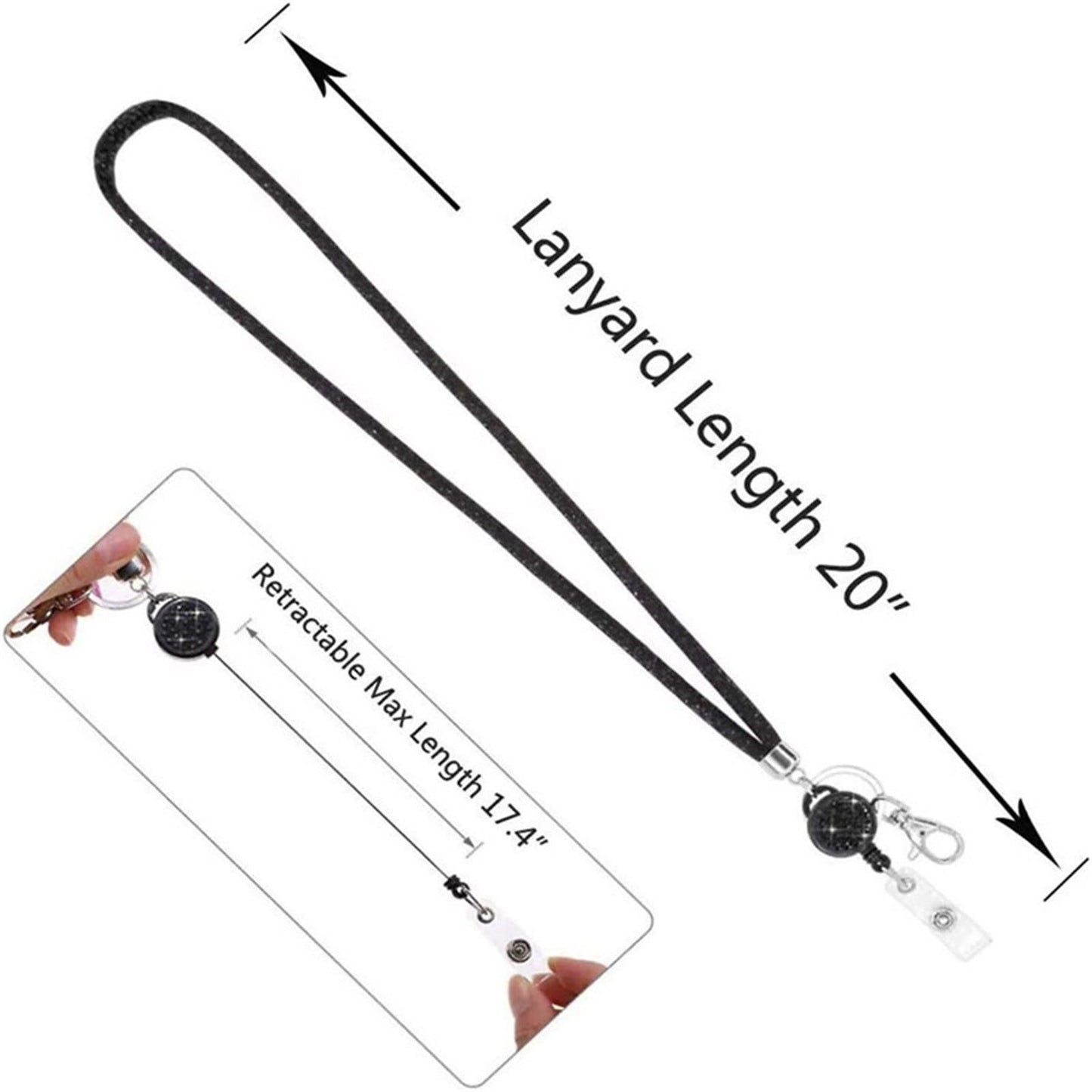 Retractable ID Badge Holder with Bling Neck Strap Lanyard, Heavy Duty Bling Badge Reel with Clear Card Holder for Office Worker Teacher Doctor (Sky Blue/1 Pcs) 3.54x2.64 3.54" x 2.64" Silver