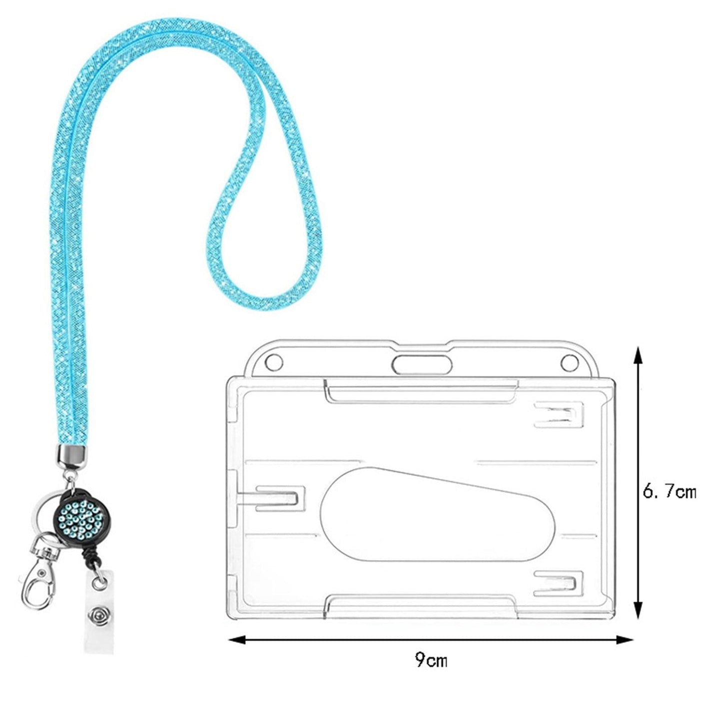 Retractable ID Badge Holder with Bling Neck Strap Lanyard, Heavy Duty Bling Badge Reel with Clear Card Holder for Office Worker Teacher Doctor (Sky Blue/1 Pcs) 3.54x2.64 3.54" x 2.64" Sky Blue