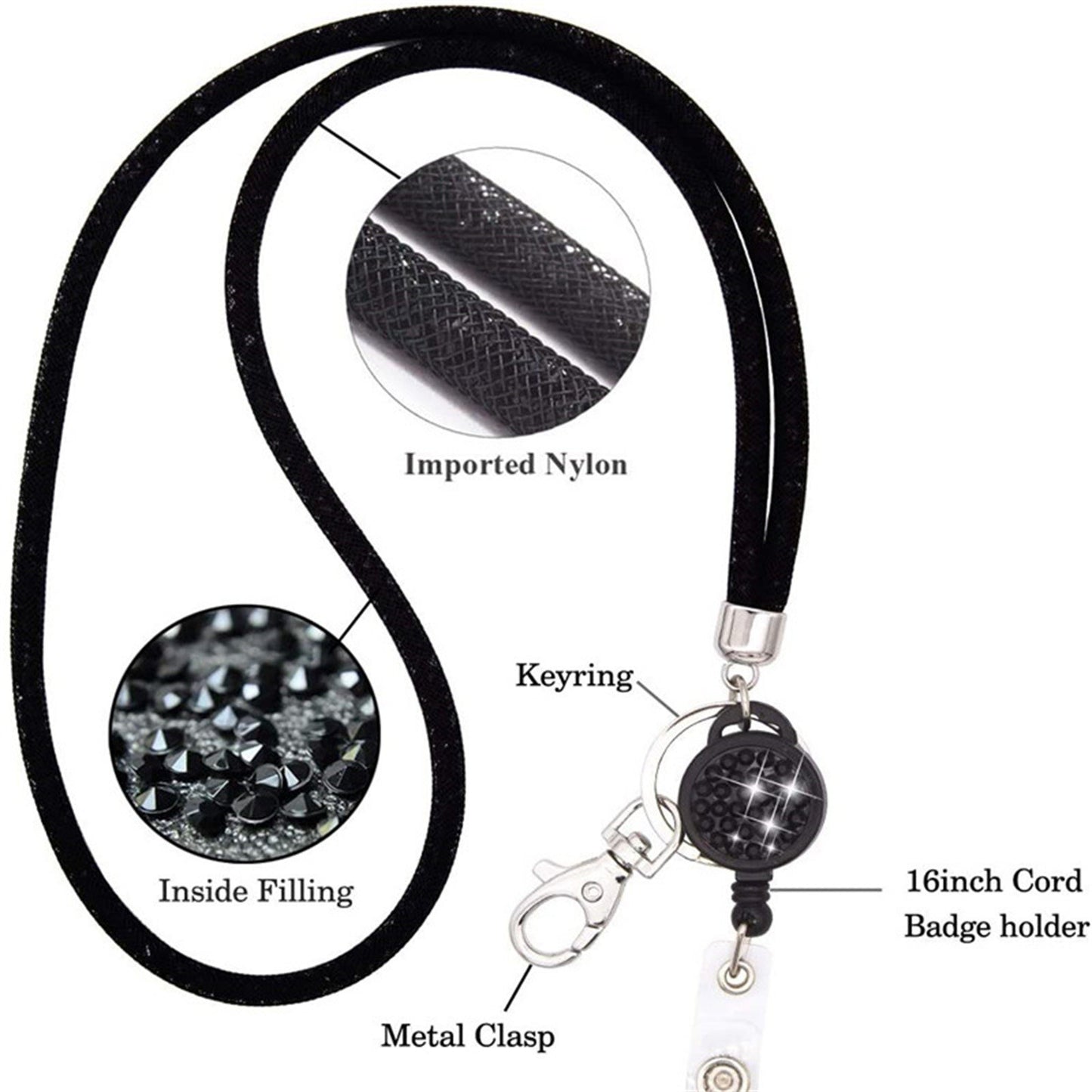 Retractable ID Badge Holder with Bling Neck Strap Lanyard, Heavy Duty Bling Badge Reel with Clear Card Holder for Office Worker Teacher Doctor (Sky Blue/1 Pcs) 3.54x2.64 3.54" x 2.64" White