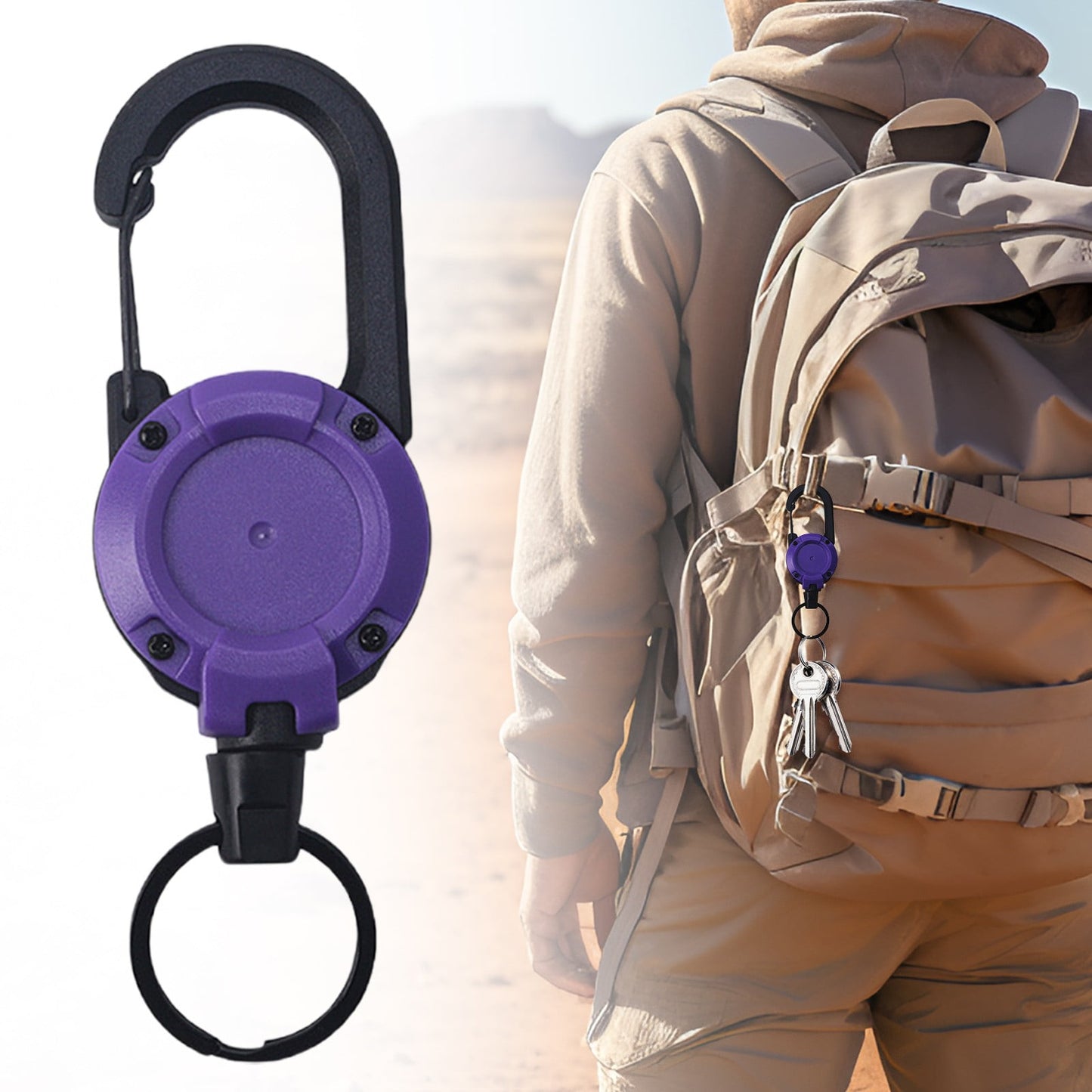 1 Pcs Retractable Keychain,Heavy-Duty Carabiner Badge Holder,Multitool Carabiner Badge Holder,Retractable Keychain Clip Id Holder,Stainless Cord And Extendable Key Ring,Badges & Outdoor Work Purple