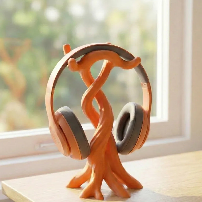 3D Printed Headphone Stand - Modern Compatible with Gaming & Bluetooth Headsets Orange