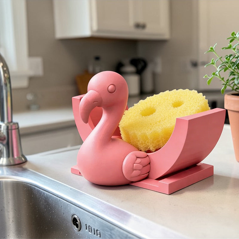 3D Printed Flamingo Sponge Stand with Draining Function, Pinkfunction