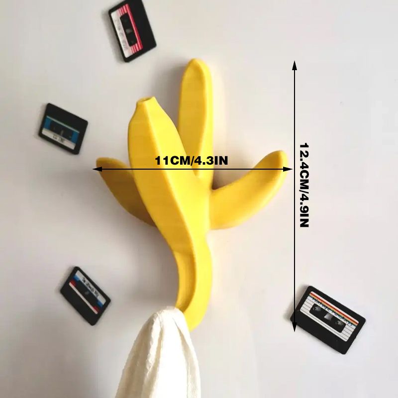 3D-printed banana wall hooks, home decor, yellow.