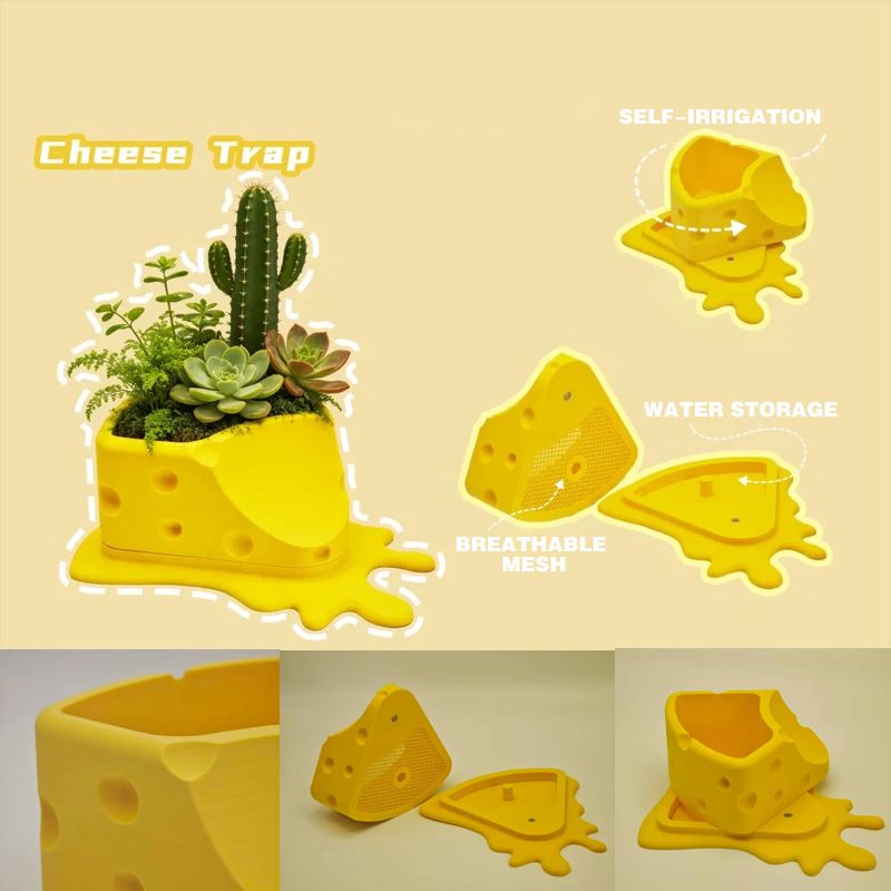 3D Printed Cheese Trap Bonsai, Creative Succulent Potted Planter, Yellow