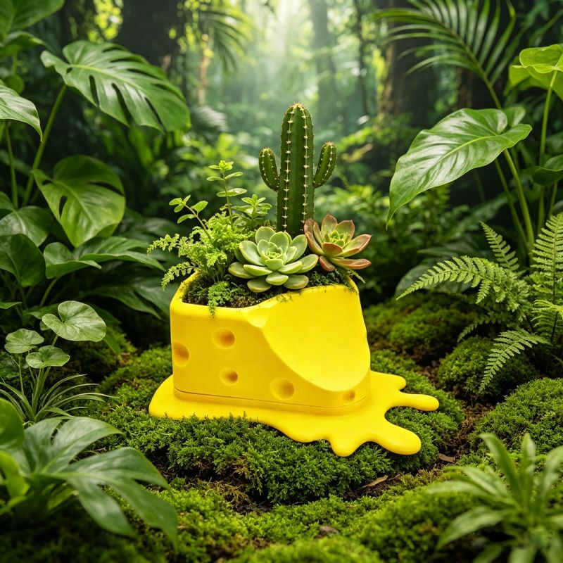 3D Printed Cheese Trap Bonsai, Creative Succulent Potted Planter, Yellow