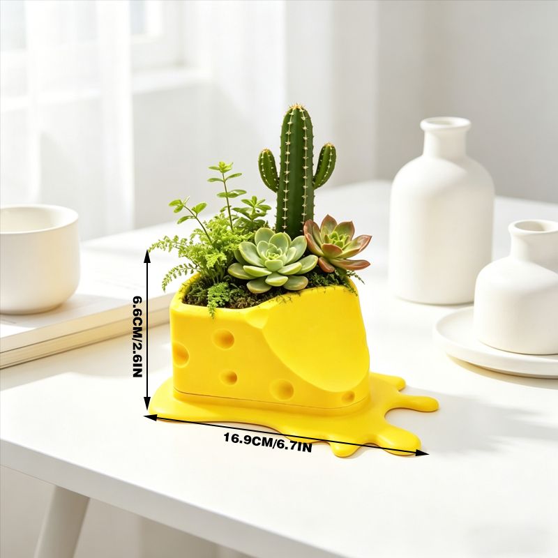 3D Printed Cheese Trap Bonsai, Creative Succulent Potted Planter, Yellow